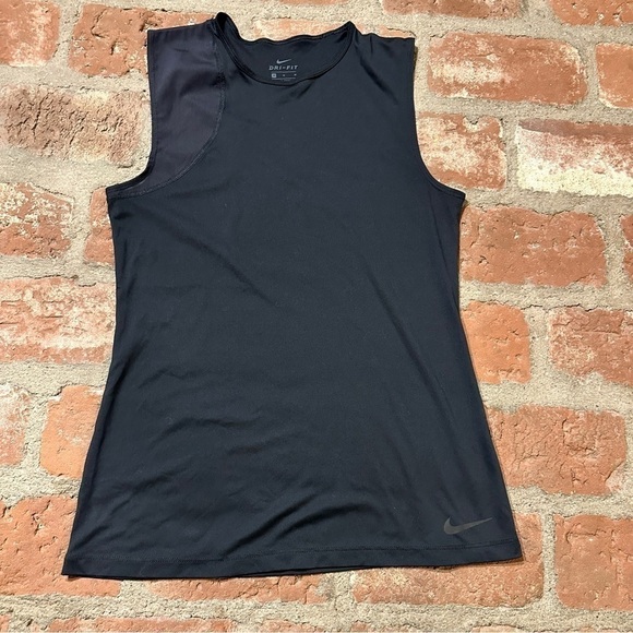 EX NIKE black DRI-FIT silky ASYMETRICAL MESH tank top sleeveless SHIRT Womens M - Picture 1 of 12